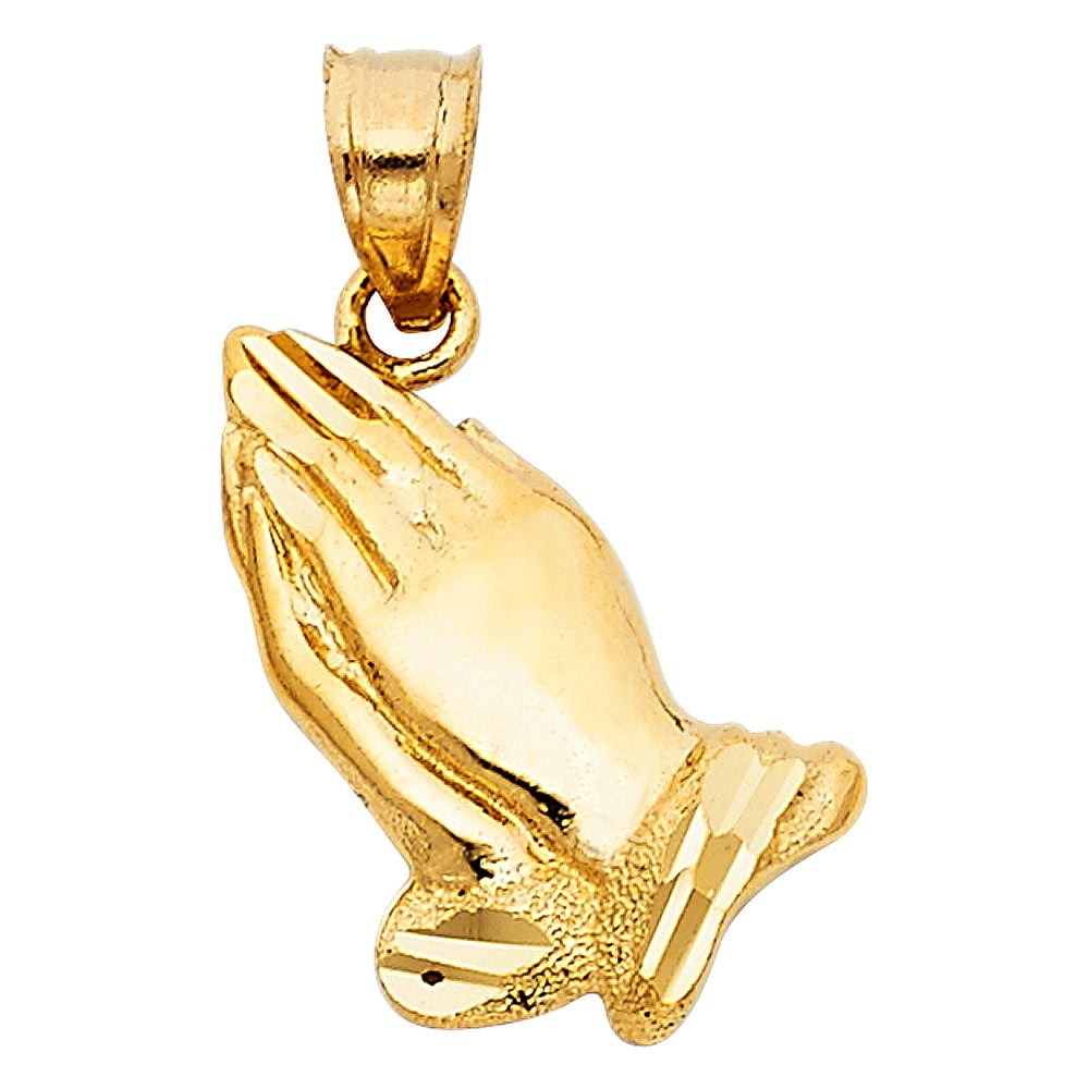 Jawa Jewelers Polished 14K Solid Yellow Gold Religious Praying Hand Pendant