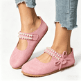 thumbnail image 6 of Women's Pearl Bow Mary Jane Flats, Faux Suede Slip-On Casual Ballet Shoes, 6 of 6