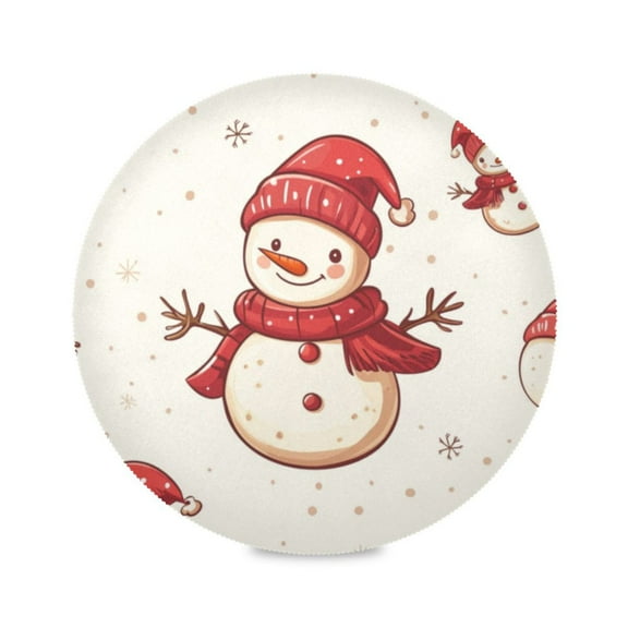 Round Plate Mat 15.4x15.4 Inchesx1 Placemat Table Mat Kitchen Mat Coffee Mat Fabric Thick, Strong Wear-Resistant, Heat Resistance Christmas Beautiful Snowman1