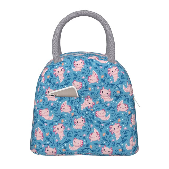 Fotbe happy baby axolotls Bolsa de Almuerzo con Estampado, Lonchera Aislada, Contenedor de Comida Reutilizable Tipo Cooler a Prueba de Fugas