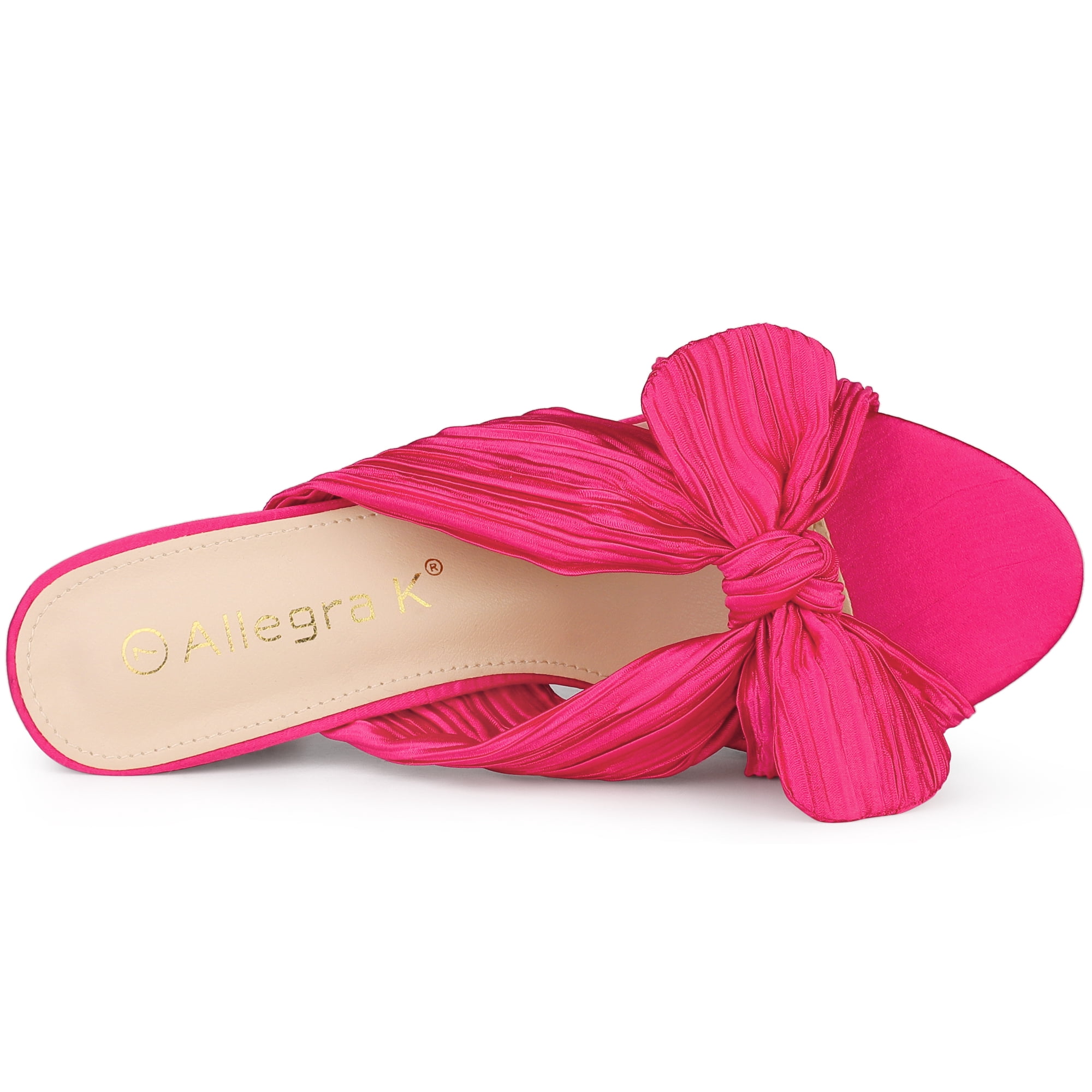DARING DIVA Women's Pleated Bow Heels Slip on Chunky Heel Slouches Hot Pink 7
