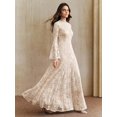 thumbnail image 4 of Women Apricot Long Sleeve Lace Maxi Dress, Elegant Round Neck Bell Sleeve, 4 of 7