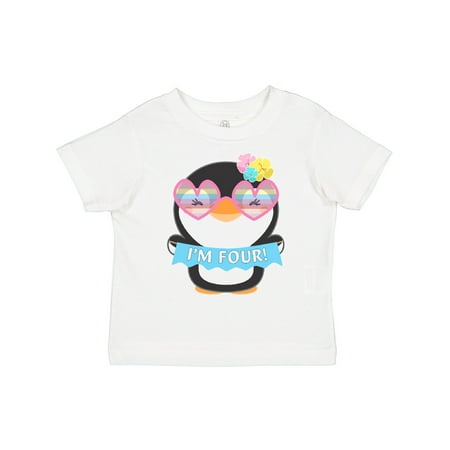 

Inktastic I m 4 Cute Penguin with Sunglasses and Flowers Boys or Girls Toddler T-Shirt