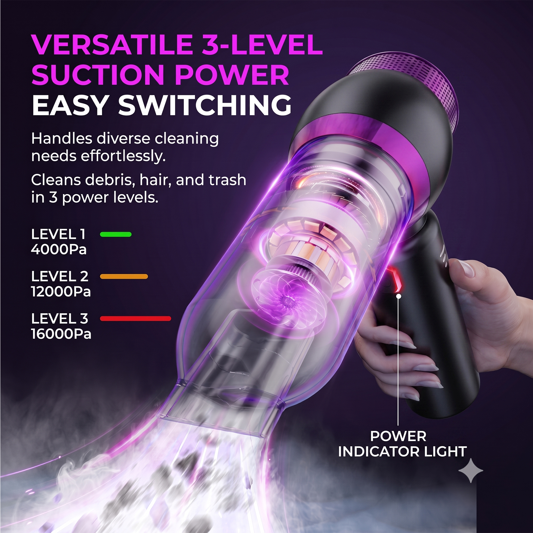 Geaber Handheld Vacuum, 20000Pa Brushless Motor, Multi-Function photo 3