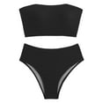 thumbnail image 5 of MIXUE Swim Suits for Women Solid Color Bikini Sets for Women Split Special Fabric Bandeau Swimwears Beachwear,Black,S, 5 of 6