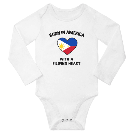 

Born in America With a Filipino Heart Boys Girl Baby Long Sleeve Bodysuit (White 6 Months)