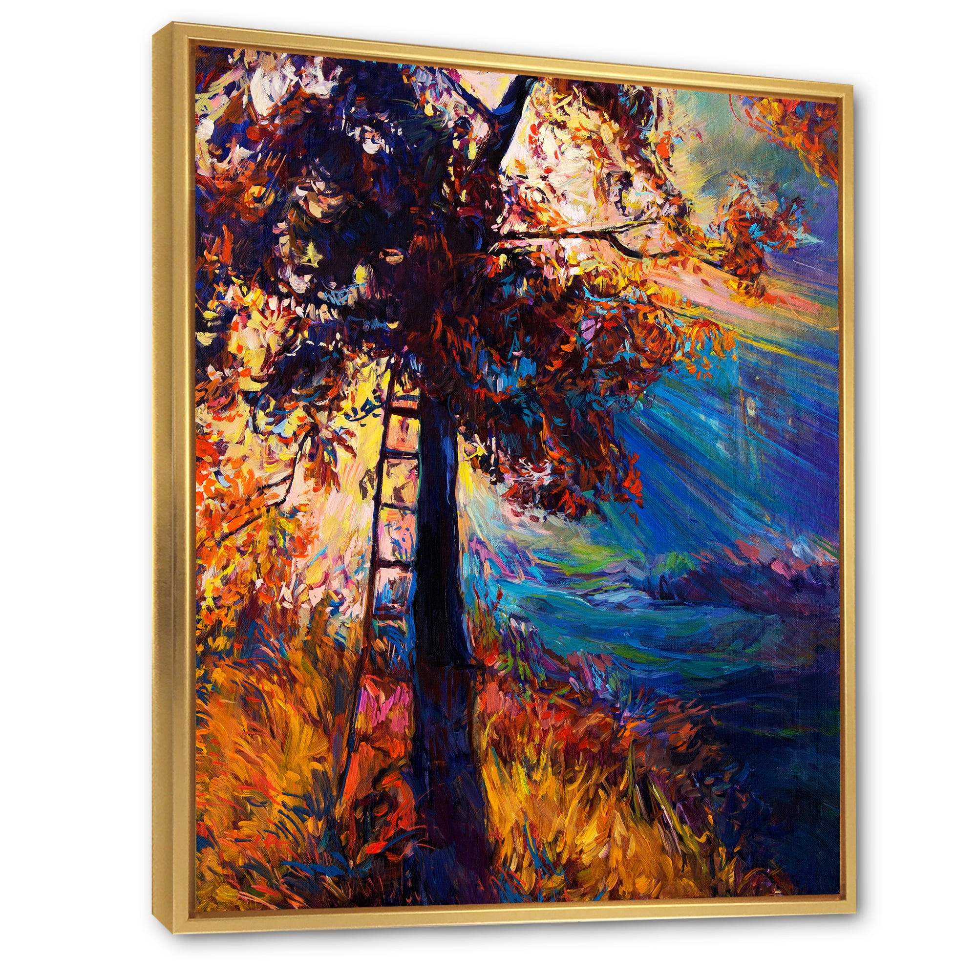 Designart 'Silhouette Of Autumn Tree In The Sunset Glow' Traditional Framed Canvas Wall Art Print
