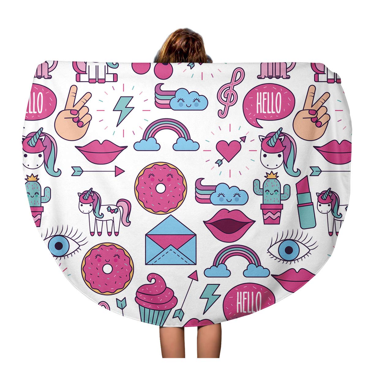 LADDKA 60 inch Round Beach Towel Blanket Pink Tween Girly Purple Bubble