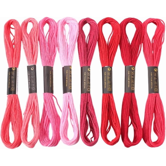 8 Skeins 6 Strands Red Embroidery Floss Threads Bulk Variegated Gradient Stitch Thread Polyester Friendship Bracelets String for Jewelry Making Hand Sewing Knitting Stitching Crafts diy Red