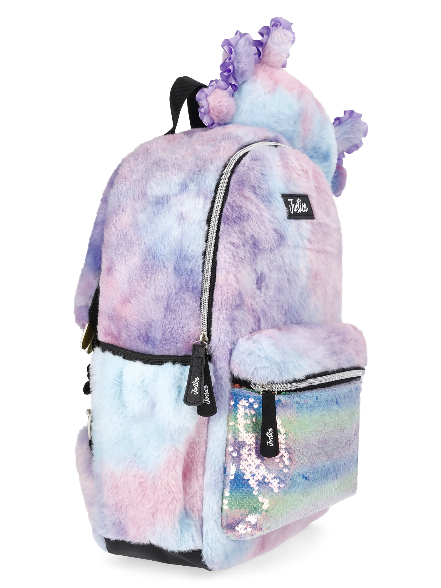 Justice Girls 17" Bubbles The Axolotl Sequined Plush Critter Backpack, Rainbow Ombre
