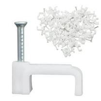 Flat Cable Clips White 200 Pcs, Pcsfor Wire Ethernet Cable, Telephone Cable, TV Wire With Steel Nails 10mm Cord Holder, Wall Wire Tidy Holder Clip Management Cable Pins, Cable Tacks Wire Tidy Clips