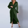 thumbnail image 4 of Taylonsss Womens Maxi Dress Deep V Neck Long Puff Sleeve Ruched Side Slit Elegant Glamour Wedding Guest Cocktail Party Evening Dress, 4 of 7