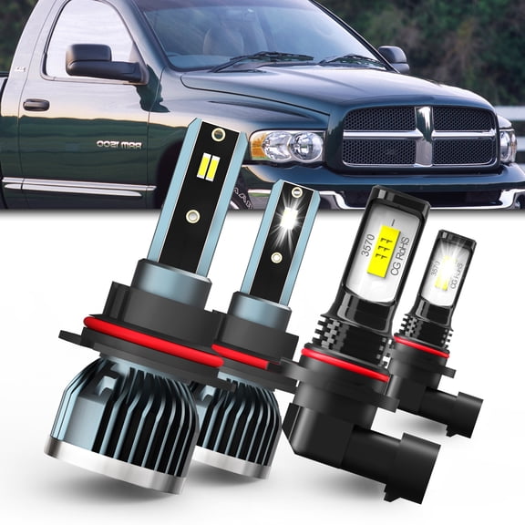 LECCIBUB LED Headlight Bulbs License Plate Lights Compatible With Dodge Ram 2002-2007,9007 High Low Beam  9006 Fog Lights License Plate Lights, 6500K White Light, Pack of 6