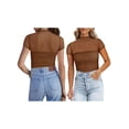 thumbnail image 2 of Raccmtaty Women Bodysuit, Short Sleeve Turtleneck See-through Patchwork Slim Fit Summer Romper Clothes, 2 of 7