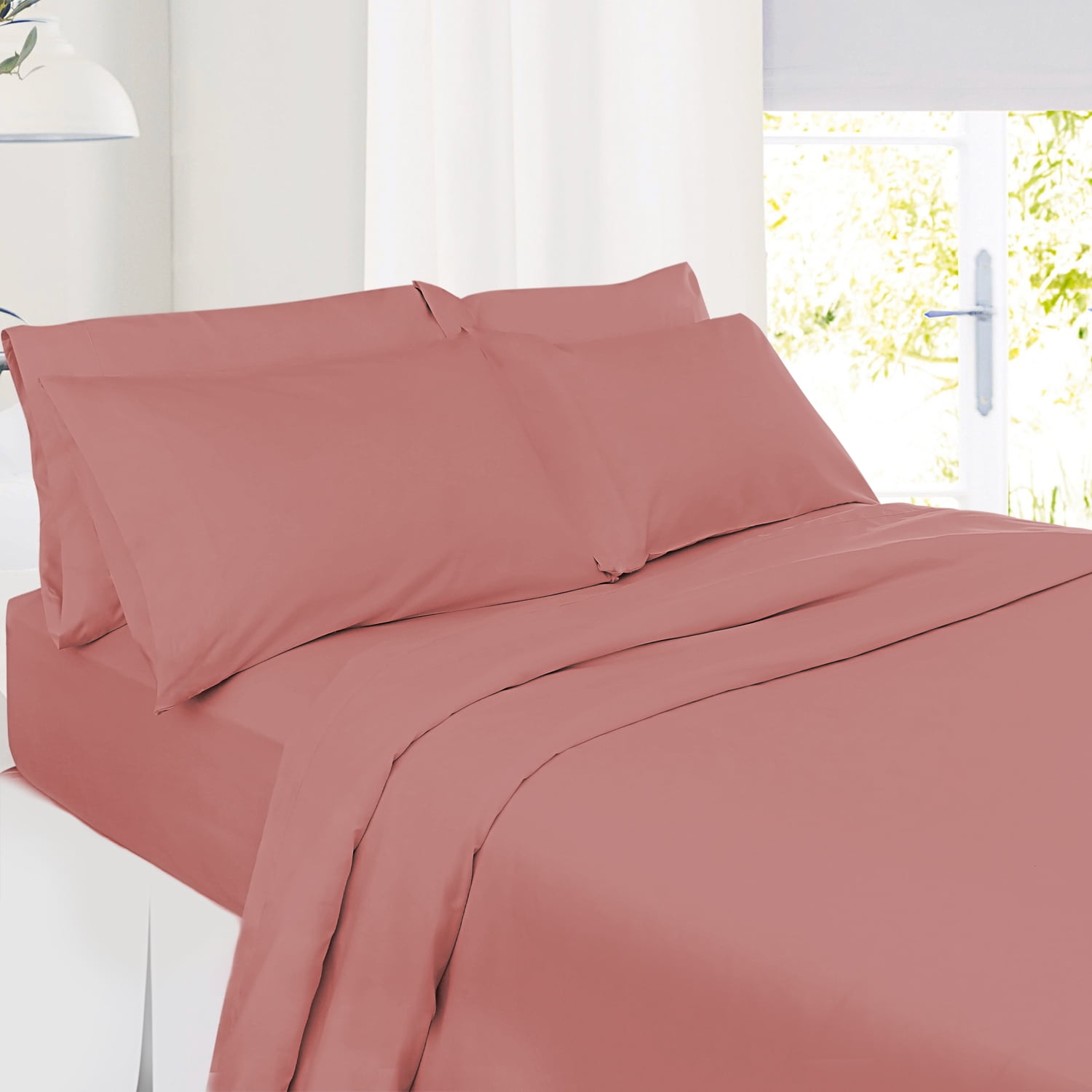 Extra Deep Pocket 4 Piece Bed Sheet Set – Super Deep Fitted Sheet Fits Mattress from 18-24 inces Depth – Double Brushed Microfiber Sheets with 2 Pillow Cases, Twin XL, Misty Rose