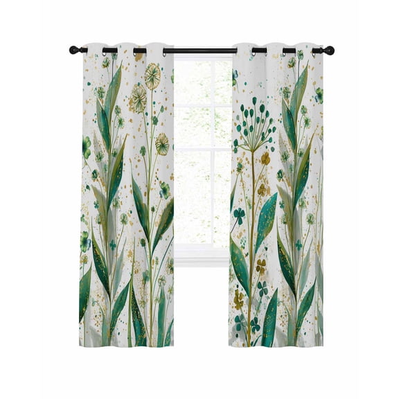 Saint Patrick's Day Blackout Curtains for Bedroom Living Room, Watercolor Spring Green Floral Lucky Shamrocks Plant 63 In Long Thermal Insulated Darkening Drapes Grommet Window Treatments 52x63 In