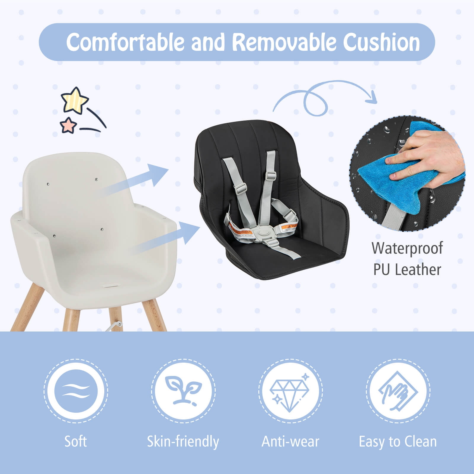 Infans Baby High Chair 6-in-1 Convertible Wooden Highchair for Babies & Toddlers