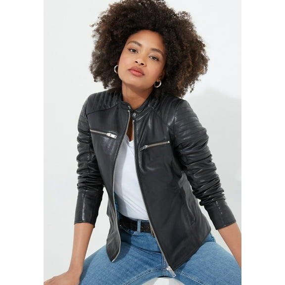 Joe Browns Women's Plus Size Leather Zip Biker Jacket