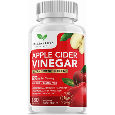 Tasteless 1950mg Apple Cider Vinegar 180 Capsules Supplement Healthy Weight Loss, Metabolism & Detox Support,