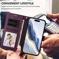 thumbnail image 3 of Wallet Leather Case For iPhone 17 Pro Max 6.9",with Card Holder,wristband, Shockproof Kickstand Embossed Love Cat Phone Case,Dark Purple,For iPhone 17 Pro Max, 3 of 8
