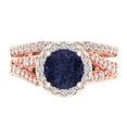 thumbnail image 2 of 2.32 ct Brilliant Round Cut Blue Sapphire 14K Rose Gold Halo Solitaire with Accents Engagement Bridal Wedding Ring Band Set size 5, 2 of 7