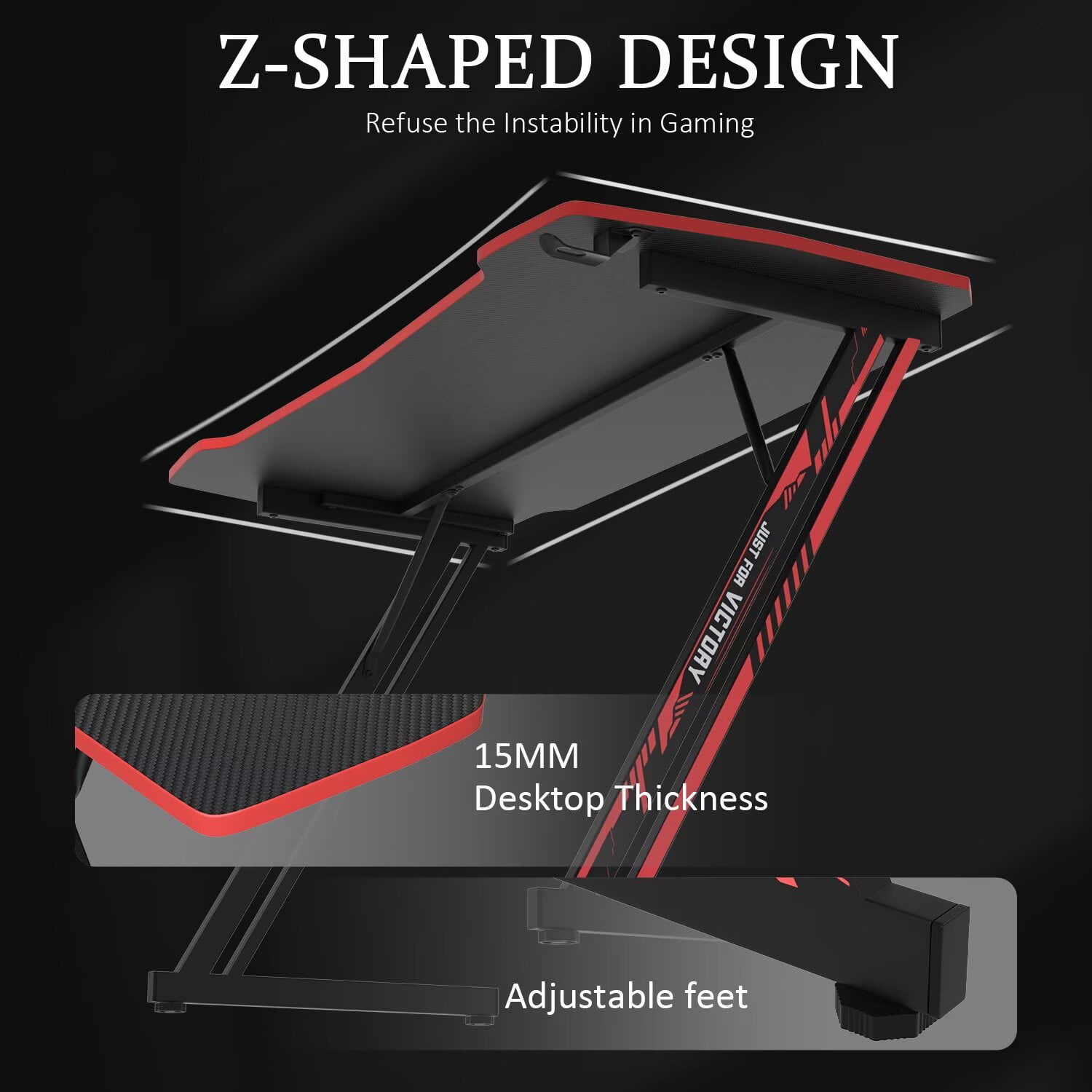 YRLLENSDAN,Gaming Computer Desks,Gaming Pc Desk,Computer Table Desk,Headphone Hook,Z-Shaped Steel Leg,47 Inch,Blue and Red