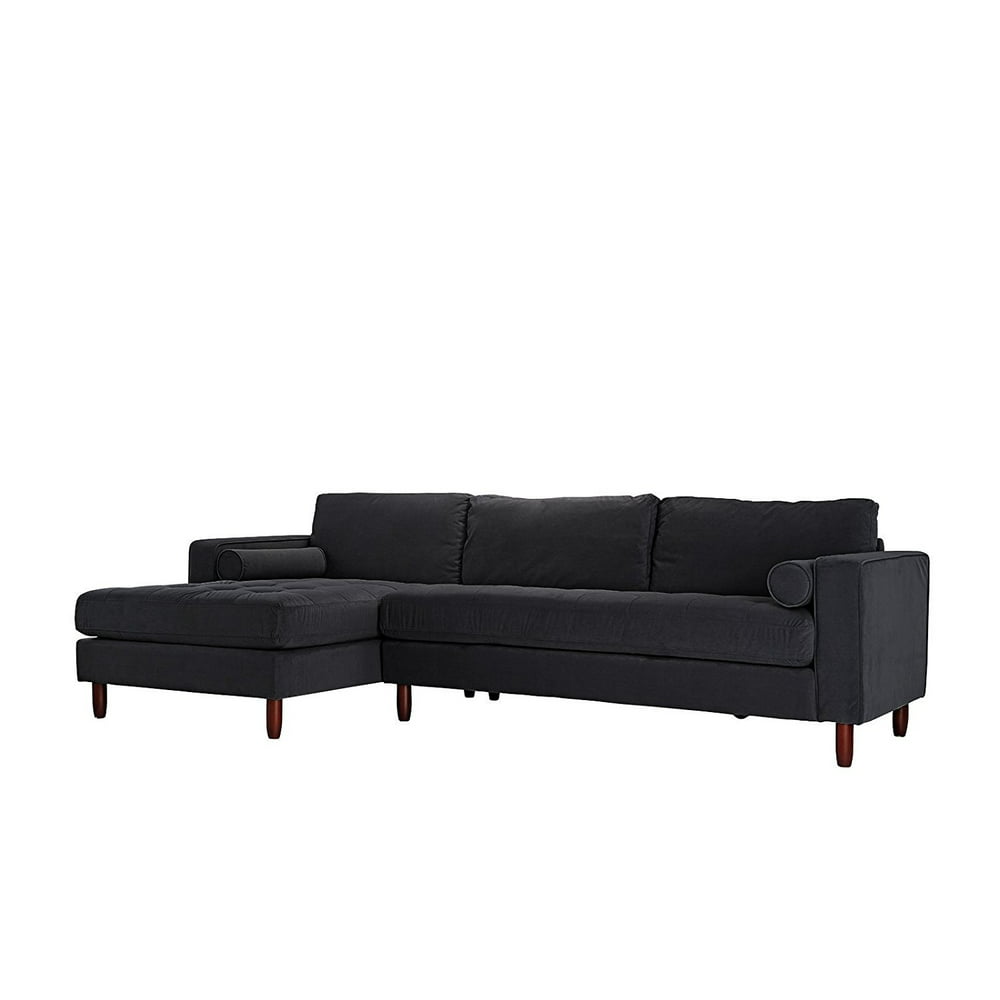 Mid-Century Modern Tufted Velvet Sectional Sofa, L-Shape Couch with