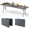 thumbnail image 1 of Costway Table Pliante Portable de 8 Pi avec Plateau en HDPE, Mécanisme de Verrouillage Sécuritaire, Poignée de Transport, Gris, 1 of 10