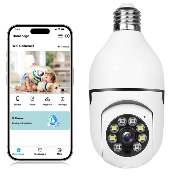 Smart WiFi Bulb Camera 1/2pcs, 1440P HD 360° Panoramic Surveillance, Motion Detection Alarm with Two-Way Talk, Night Vision, Plug & Play Bulb for Home/Hospital/Store Monitoring (App Control)