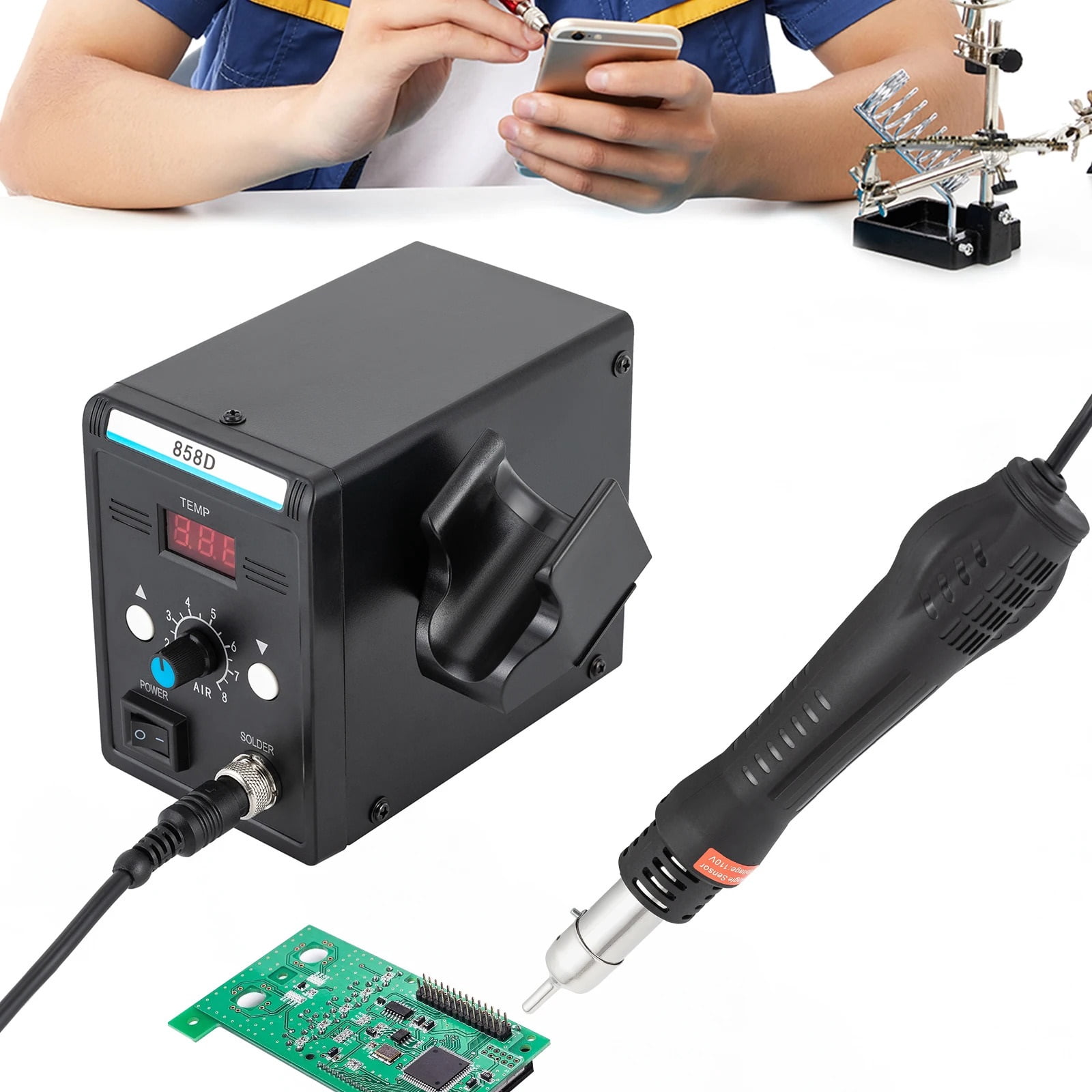 700W Hot Air Rework Station, Digital SMD Soldering Heat Gun for PCB