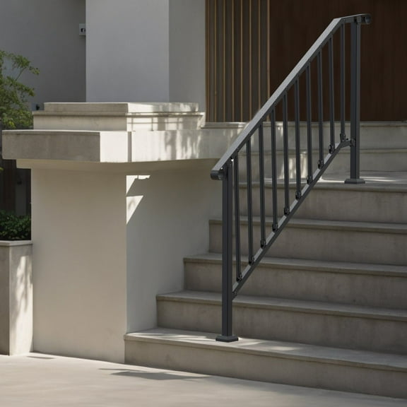 Sturdy 5-6 Step Handrail for Elderly - Outdoor Black Retro Arch Porch & Deck Safety Railing, Easy Install