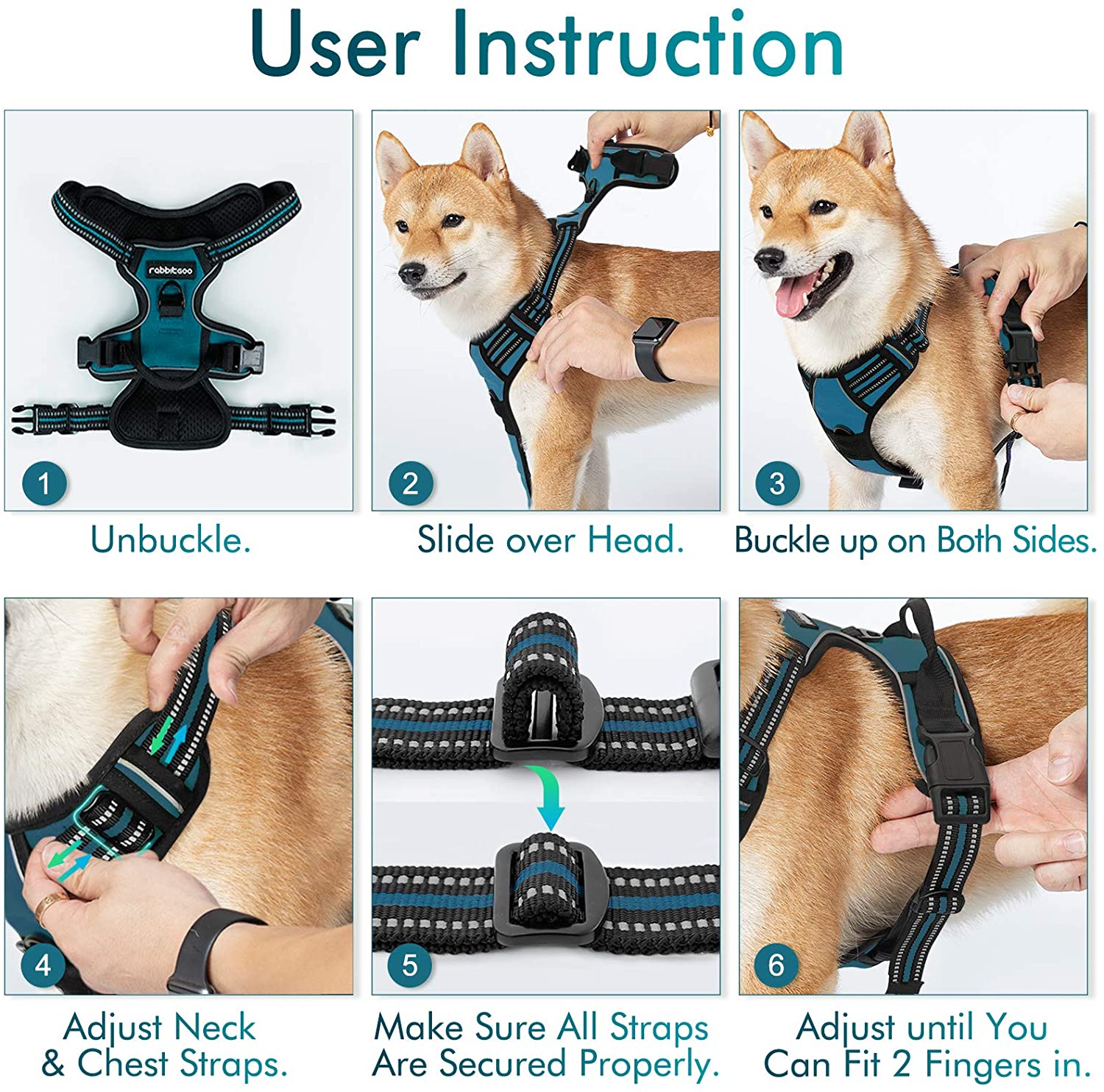 Rabbitgoo Small Dog Harness No Pull, Blue Coral photo 8