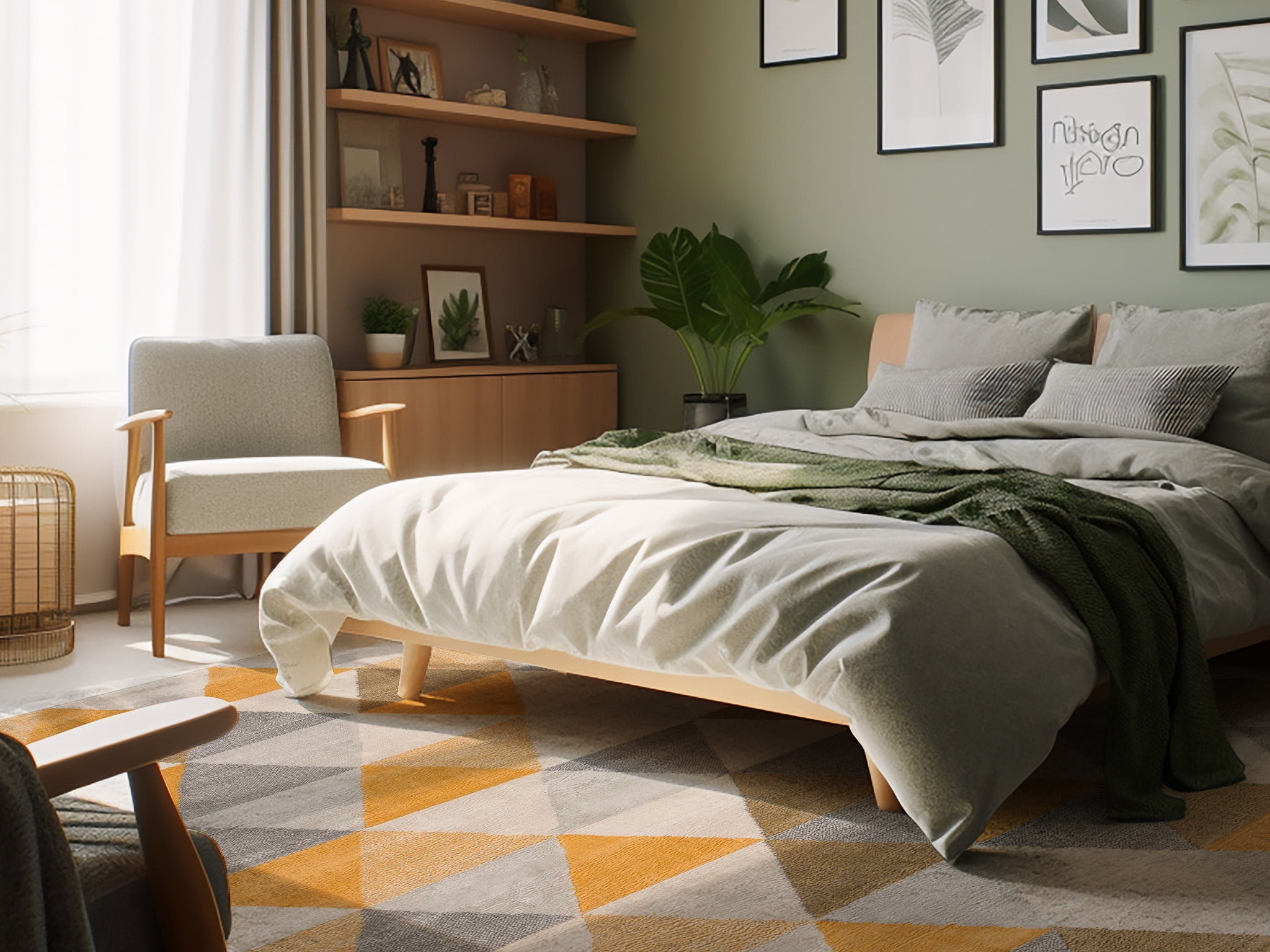 Tapis Branch Savannah 2' x 7' (Taille exacte : 2'3" 7') de couloir moderne du milieu siècle, jaune beige, géométrique pour entrée, couloir, salle bain et cuisine