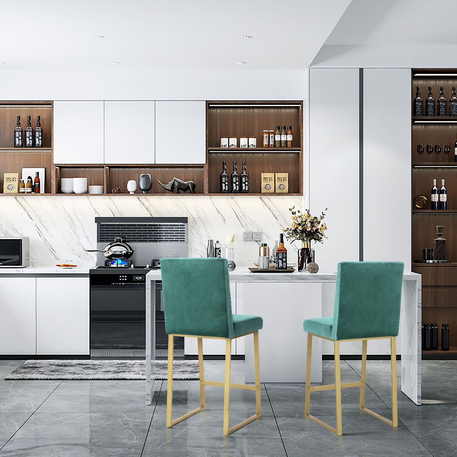 Kadyn 2pcs Upholstered Back Counter Height Barstool, Modern Dinner Chairs with Iron Chair Leg, Kitchen Pub Chair for Dining Room, Turquoise Kadyn 2pcs Upholstered Back Counter Height Barstool, Modern Dinner Chairs with Iron Chair Leg, Kitchen Pub Chair for Dining Room, Turquoise