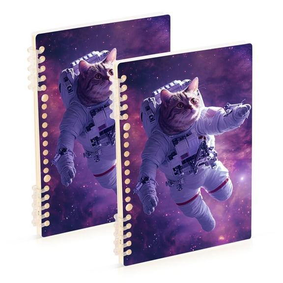 Cat Universe Astronaut Ring Binder Notebook Journey Note Diary College Ruled Spiral Notebook Study Loose Leaf Paper A5 60 Pages