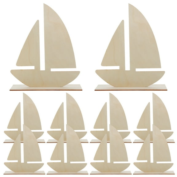Foxnovo 10Pcs Boat Shape Wooden Cutout Crafts Unfinished Wood Decoration for Kids Painting