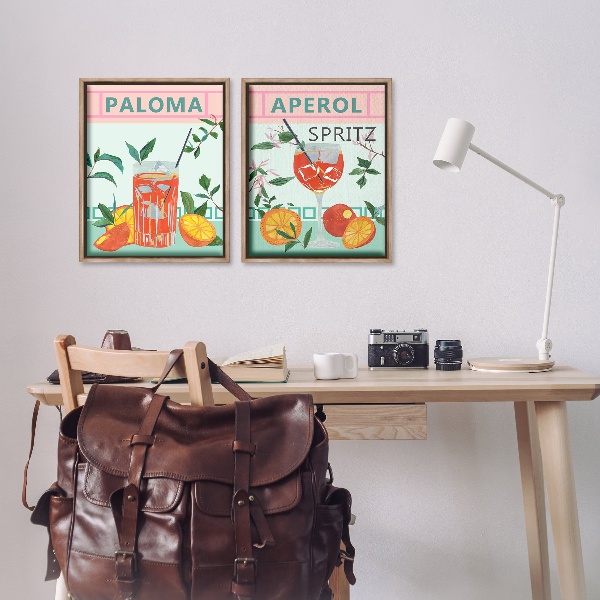 Stupell Industries Pastel Kitchen Cocktails Food & Beverage Painting Brown Floater Framed Canvas Art Print Wall Art, 17 x 21, Set of 2