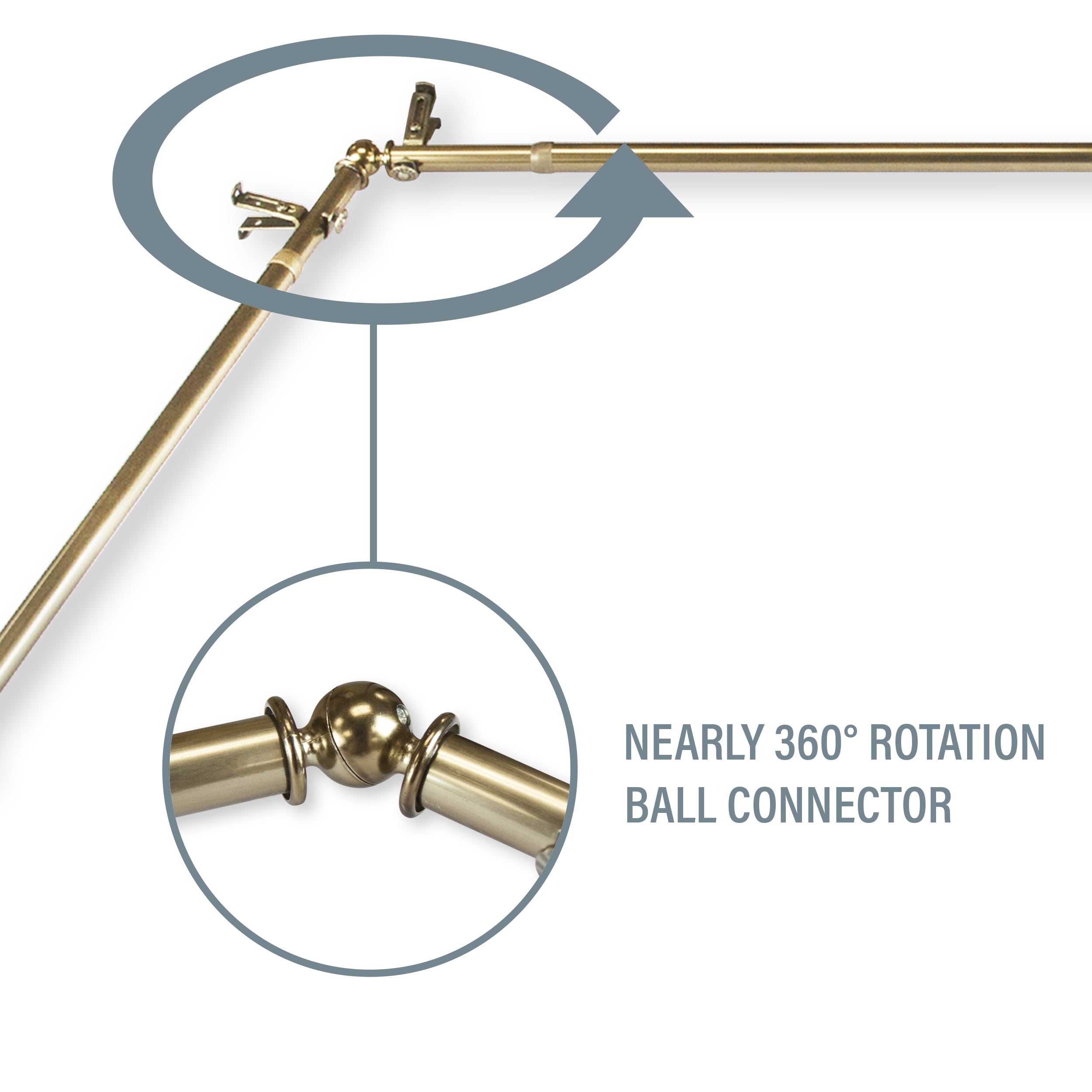 Andre Multi Angle Ceiling Rod/ Room Divider/ Bedroom Canopy Adjustable 120-170 inch - Four Sided - Antique Brass