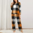 thumbnail image 3 of Junzan Orange Plaid Print Womens Pajama Sets,Long Sleeve Button Down For Women Pjs 2 Piece, 3 of 9