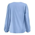 thumbnail image 4 of AJHSAKLt Blouses for Women Dressy Casual Women's Blouse Ruffle Folds V Neck Tops Chiffon Shirt Loose Long Sleeve Shirts for Women Blue, 4 of 4