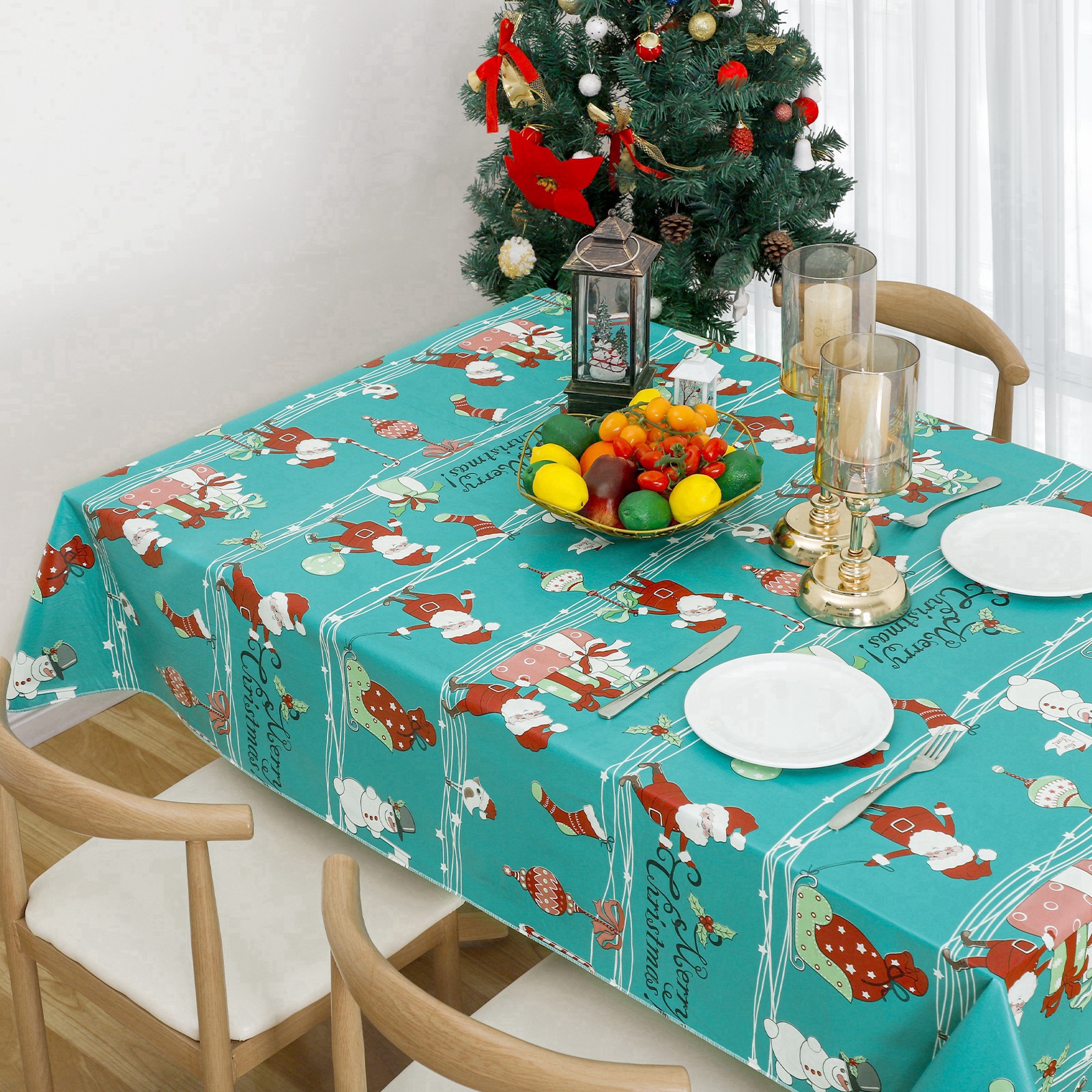 RAY STAR Christmas Rectangle Tablecloth 52x70 inch Waterproof Holiday Decoration Tablecloth Xmas Plastic SpillProof Table Cover