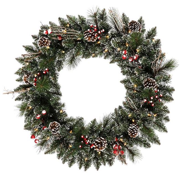 Vickerman B166331LED Pointe de Neige & Amp; Couronne de Baies avec des Lumières LED Blanc Chaud&44; 30 Po.