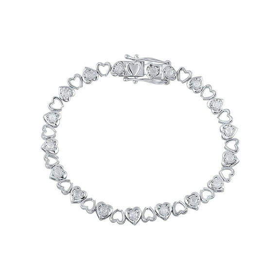 Sterling Silver Womens Round Diamond Heart Bracelet 1 Cttw