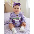 thumbnail image 3 of BemeyourBBs Newborn Baby Girl Mardi Gras Outfit They Found Me In A King Cake Bubble Romper Spring Summer Carnival Clothes Bow Front Ruffle Long Sleeve Bodysuit Headband, 3 of 8