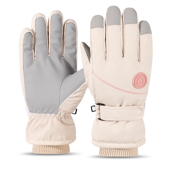 Winter Snow Gloves Ski Gloves Women Waterproof, Touchscreen Warm Glove for Ski Snowboard Snowmobile in Cold Weather Beige One Size