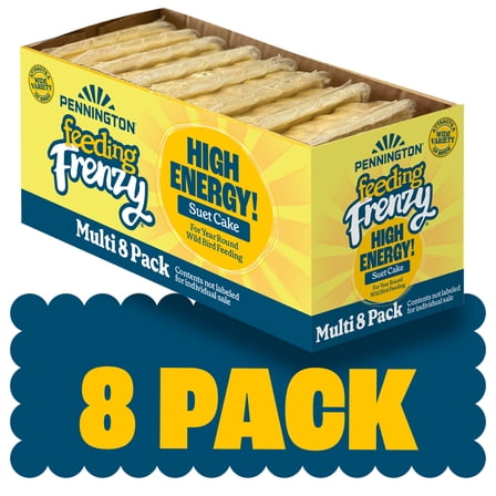Pennington Feeding Frenzy High Energy Suet, for Year-Round Wild Bird Feeding, 11.75 oz. Cake, 8 Count Value Pack, Fresh
