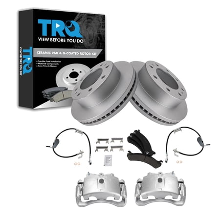TRQ Front Brake Pad & Rotor Kit Brake Caliper Brake Hose Brake Pads Brake Rotor Ceramic Premium G-Coated Fits Select 2003-2018 Chevrolet Express 2500 Express 3500 GMC Savana 2500 Savana 3500
