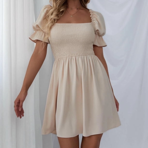 Vestido De Las Señoras Vestido de mujer sin espalda con cordones y manga farol elegante para fiesta (blanco XL) Ygjytge para Mujer Blanco T S
