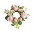 thumbnail image 2 of Candelabro con forma de anillo, corona de rosas artificiales, decoración para fiestas, salas de estar, puertas de entrada, festivales y ceremonias. Rosa claro, 2 of 9