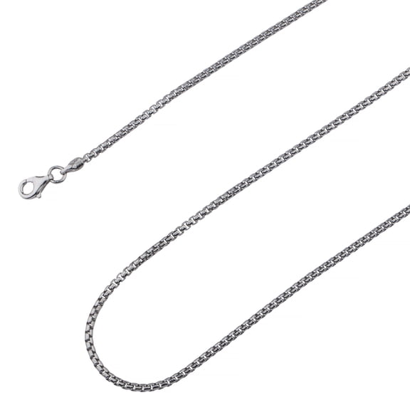 925 Sterling Silver, Round Box Venetian Rhodium Chain 2.1mm Necklace - Hypoallergenic and Tarnish Resistant - By Oliver & Navy